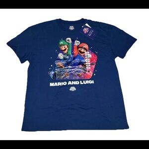 Nintendo Super Mario Galaxy Movie Blue T-Shirt Mario Luigi Size X Large